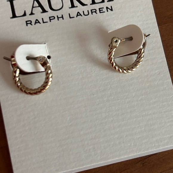 GIFT IDEA🎁Lauren Ralph Lauren small gold toned rope hoop earrings - NEW!! - Picture 3 of 5